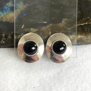 VTG Sterling Silver 925 NG Nelson Garcia Kewa Black Onyx Oval Clip On Earrings